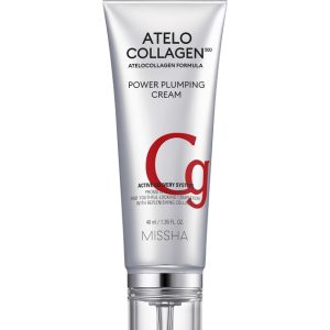 Missha Atelo Collagen Power Plumping Cream liftinga krēms ar atelokolagēnu pretnovecošanās mitrināšana grumbas elastība kolagēns hialuronskābe peptīdi elastīns sejas tonuss ādas tonis sausai normālai ādai