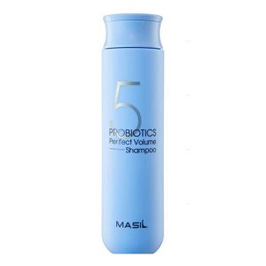 Masil 5 Probiotics Perfect Volume Shampoo matu apjoms šampūns bez sulfātiem taukaina galvas āda probiotikas matu spīdums galvas ādas kopšana sebuma regulēšana